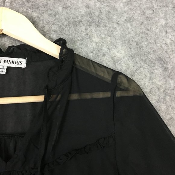 Almost Famous Dress S Long Sleeve Black Chiffon Belted A Line V Neck Casual - Picture 6 of 16